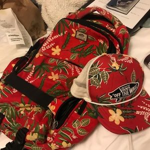 Vans Floral Red Backpack + Red Floral Matching Hat